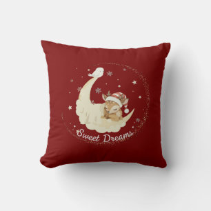 Whimsical Christmas Fawn Sleeping on Moon Sweet  Cushion