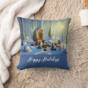 Whimsical Christmas Forest Scene Cushion