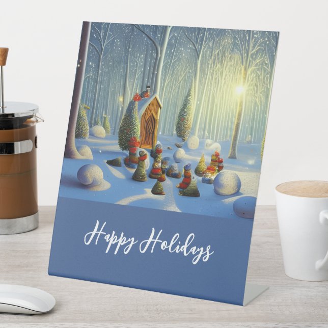 Whimsical Christmas Forest Scene Customisable Pedestal Sign (In SItu)