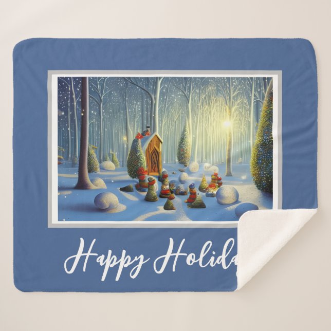 Whimsical Christmas Forest Scene  Sherpa Blanket (Front (Horizontal))