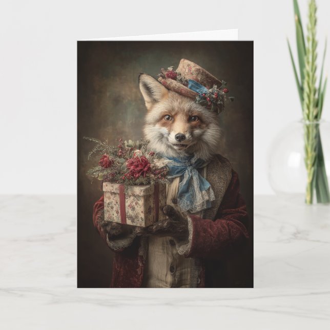 Whimsical Christmas Fox Holiday Card (Front)
