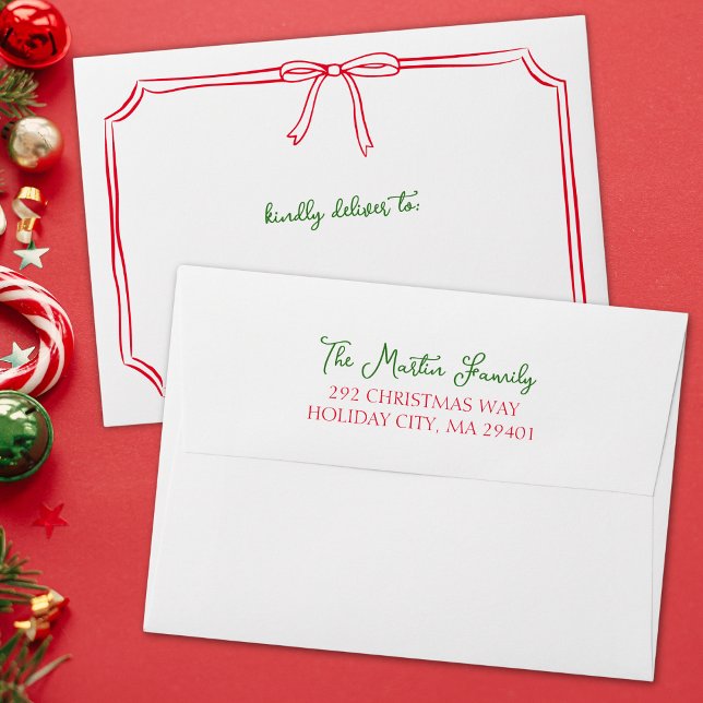 Whimsical Christmas | Fun Festive Bow Holiday Card Envelope (Add festive flair to your christmas cards with this red and green bow-themed custom envelope.)