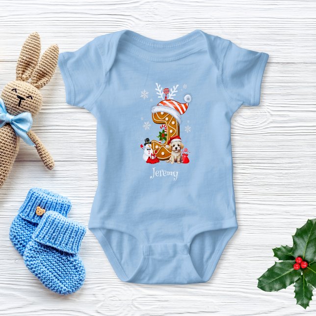 Whimsical Christmas Gingerbread Letter J Boy  Baby Bodysuit (Creator Uploaded)