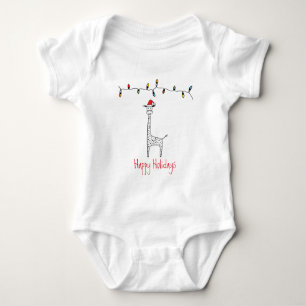 Whimsical Christmas Giraffe Baby Bodysuit