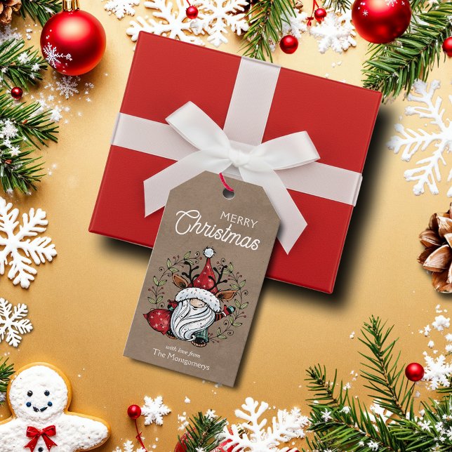 Whimsical Christmas Gnome Favour Gift Tags (Whimsical Christmas gnome elf favor gift tags)