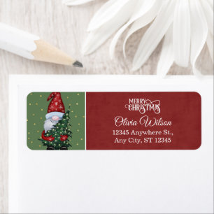 Whimsical Christmas Gnome & Tree Return Address
