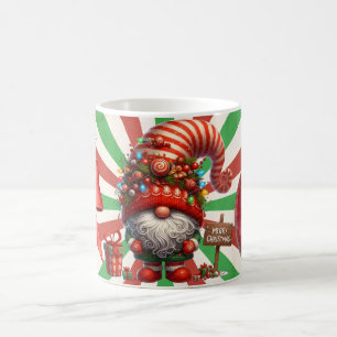 Whimsical Christmas Gnome with Festive Holiday Red Coffee Mug