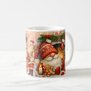 Whimsical Christmas Gnome with Festive Holiday Red Coffee Mug