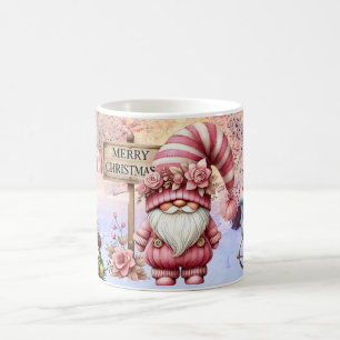 Whimsical Christmas Gnome with Festive Holiday Red Coffee Mug