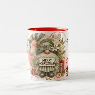 Whimsical Christmas Gnome with Festive Holiday Red Two-Tone Coffee Mug
