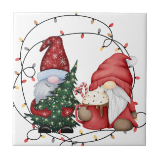 Whimsical Christmas Gnomes Tile