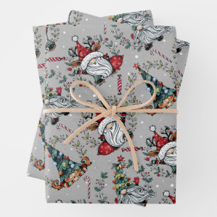 Whimsical Christmas Gnomes Wrapping Paper Sheet