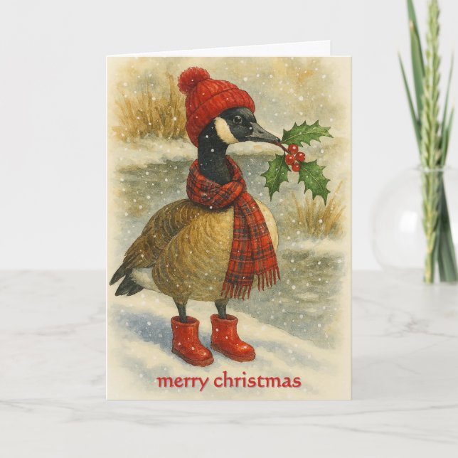 Whimsical Christmas Goose  Holiday Card (Front)