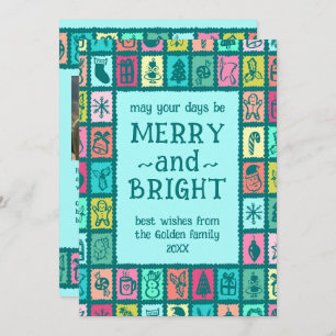 Whimsical Christmas Grid Cute Custom 2 PHOTO Holiday Card