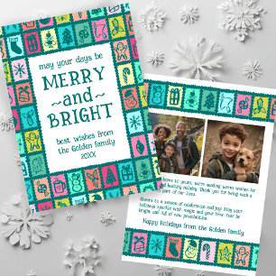 Whimsical Christmas Grid Cute Custom 2 PHOTO Holiday Card