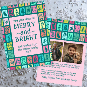 Whimsical Christmas Grid Cute Custom 2 PHOTO  Holiday Card