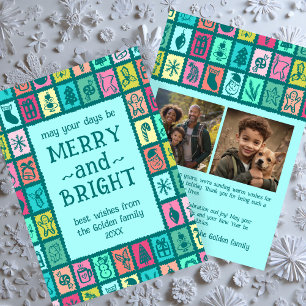 Whimsical Christmas Grid Cute Custom 2 PHOTO  Holiday Card