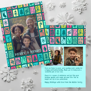 Whimsical Christmas Grid Cute Custom 3 PHOTO  Holiday Card