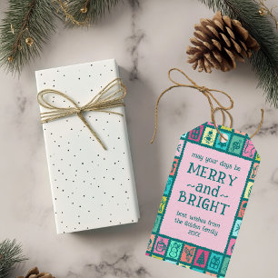 Whimsical Christmas Grid Cute Custom  Gift Tags