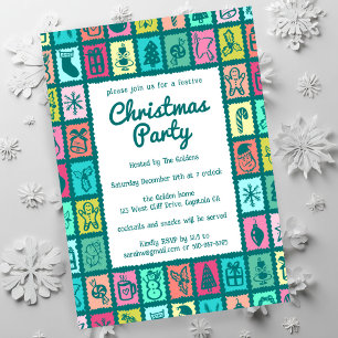 Whimsical Christmas Grid Cute Custom HOLIDAY PARTY Invitation