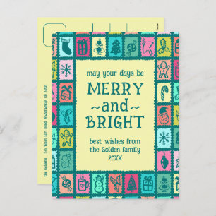 Whimsical Christmas Grid Cute Custom Holiday Postcard