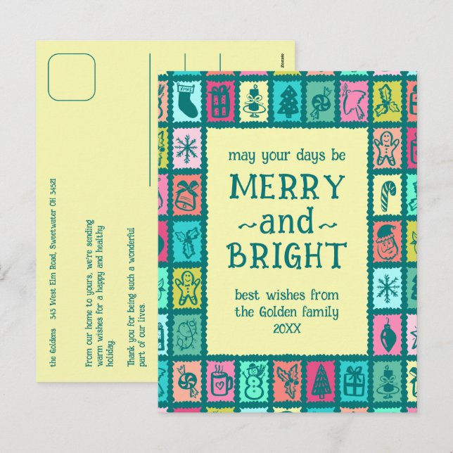 Whimsical Christmas Grid Cute Custom  Holiday Postcard (Front/Back)