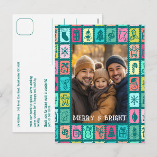 Whimsical Christmas Grid Cute Custom Holiday Postcard