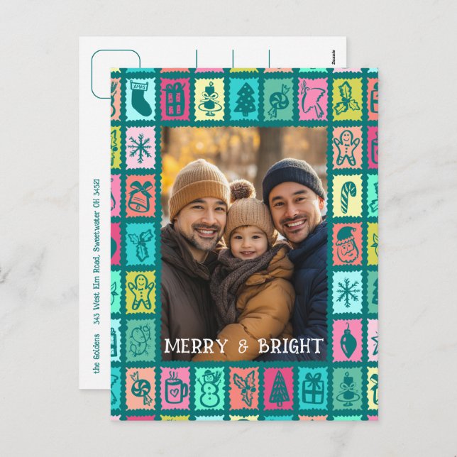 Whimsical Christmas Grid Cute Custom  Holiday Postcard (Front/Back)
