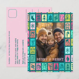 Whimsical Christmas Grid Cute Custom  Holiday Postcard