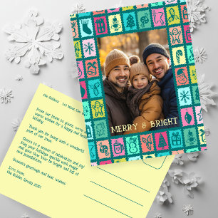 Whimsical Christmas Grid Cute Custom  Holiday Postcard