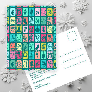 Whimsical Christmas Grid Cute Custom Holiday Postcard