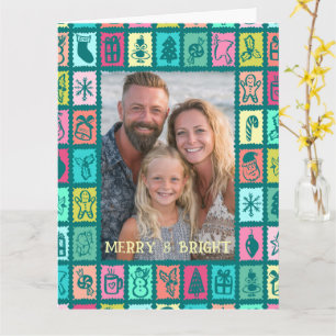 Whimsical Christmas Grid Cute Custom PHOTO Message Card