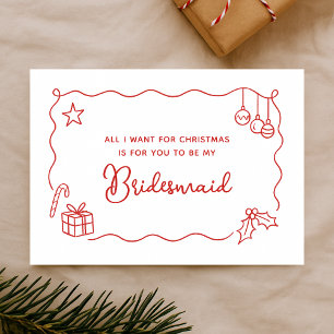 Whimsical Christmas Hand Drawn Bridesmaid Proposal Card