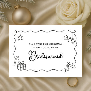 Whimsical Christmas Hand Drawn Bridesmaid Proposal Card