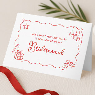 Whimsical Christmas Hand Drawn Bridesmaid Proposal Holiday Card