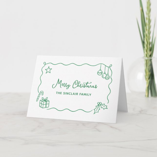Whimsical Christmas Hand Drawn Scribble Minimalist Holiday Card (Front)