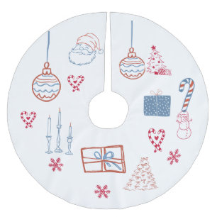 Whimsical Christmas Hand-drwan doodles Brushed Polyester Tree Skirt