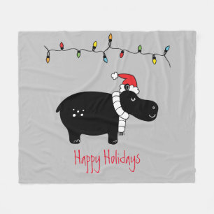 Whimsical Christmas Hippo Fleece Blanket