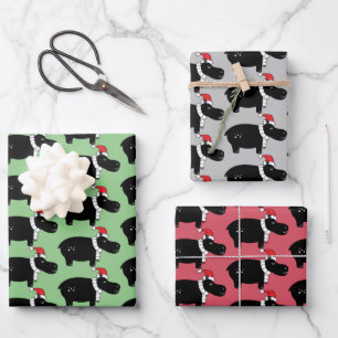 Whimsical Christmas Hippos Wrapping Paper Sheet