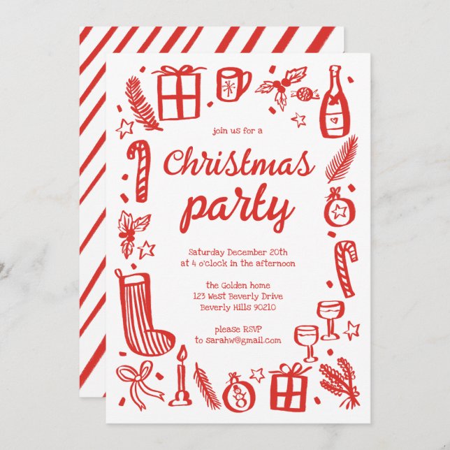 Whimsical Christmas Holiday Party Cute Custom Invitation (Front/Back)