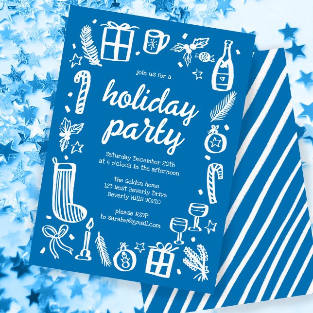 Whimsical Christmas Holiday Party Cute Custom Invitation (Whimsical Christmas Holiday Party Cute Custom Invitation
Blue)