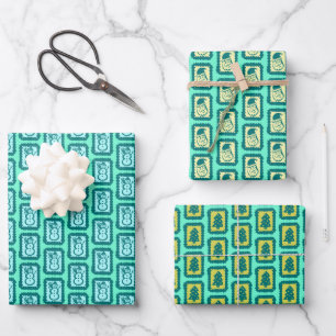 Whimsical Christmas Icon Grids Cute Bright Holiday Wrapping Paper Sheet