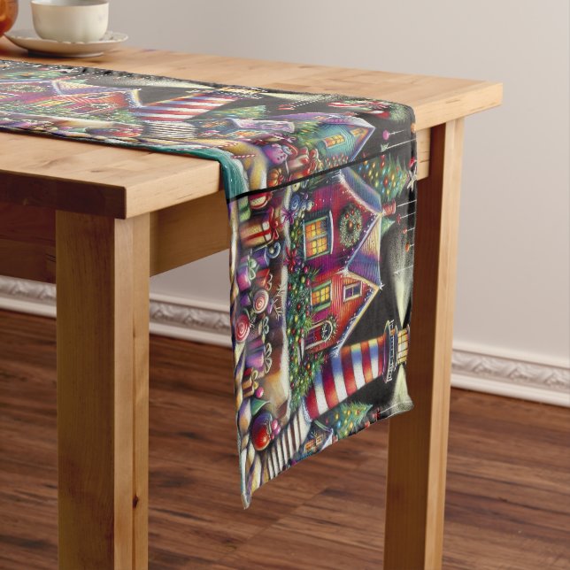 Whimsical Christmas Lighthouse Personalised Short Table Runner (In Situ)