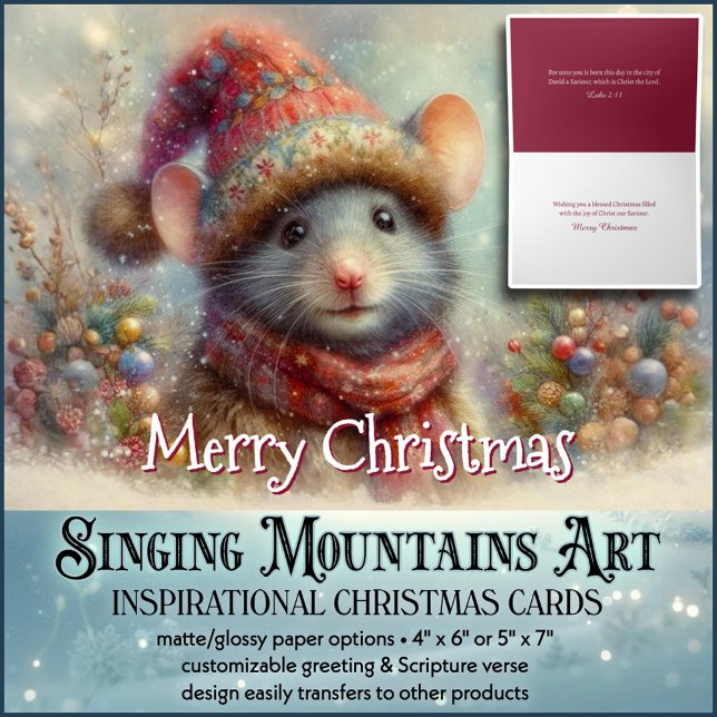 Whimsical Christmas Mouse With Hat Christian Holiday Card (Creator Uploaded)