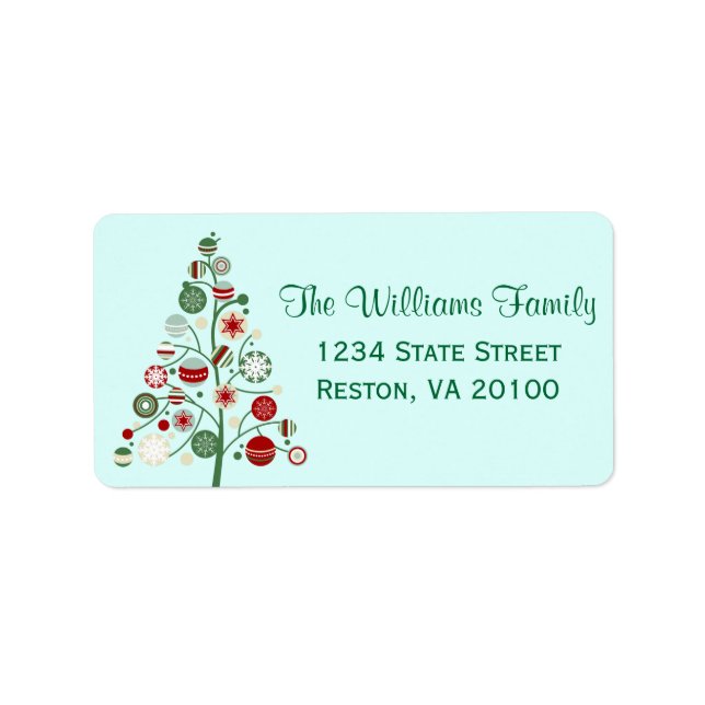 Whimsical Christmas Ornament Tree Address Labels (Front)