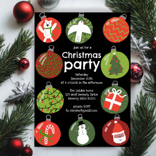 Whimsical Christmas Ornaments Holiday Party Custom Invitation