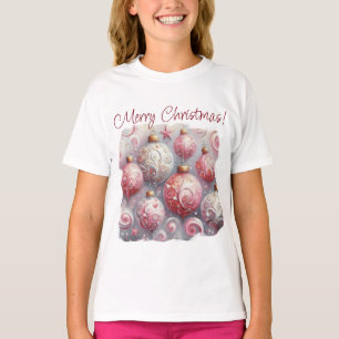 Whimsical Christmas Ornaments Pink Personalised T-Shirt