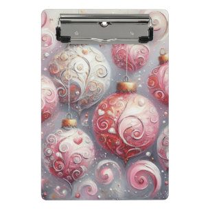 Whimsical Christmas Ornaments Pink White Mini Clipboard