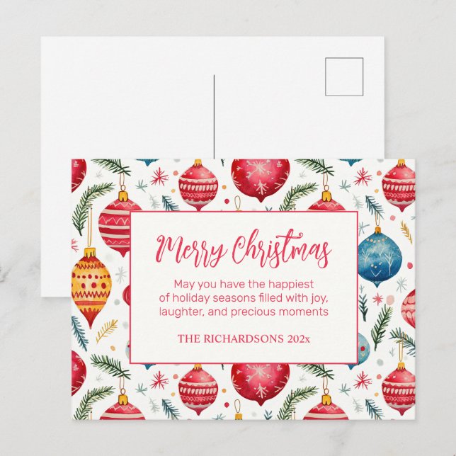 Whimsical Christmas Ornaments Vintage  Holiday Postcard (Front/Back)