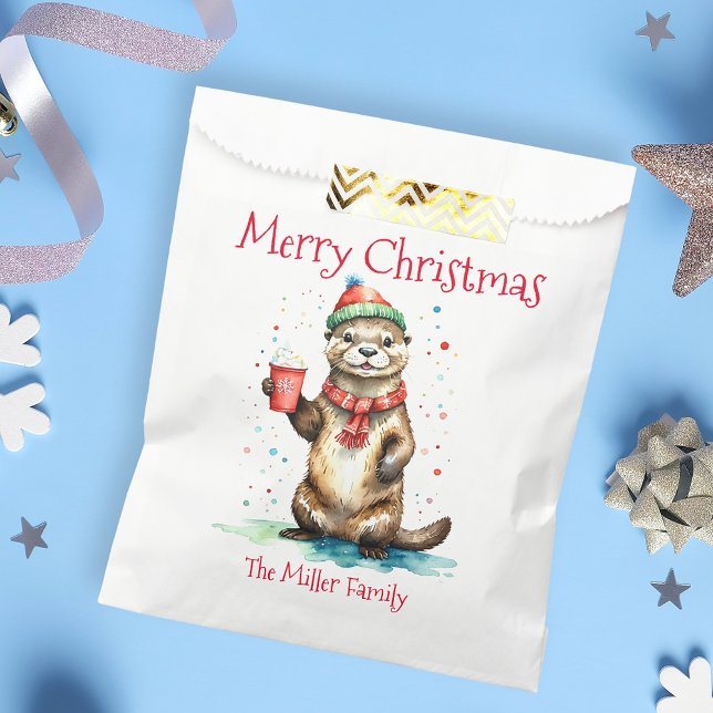 Whimsical Christmas Otter with Festive Hat Favour Bags (Creator Uploaded)